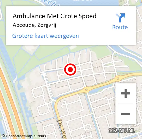 Locatie op kaart van de 112 melding: Ambulance Met Grote Spoed Naar Abcoude, Zorgvrij op 18 januari 2016 00:37