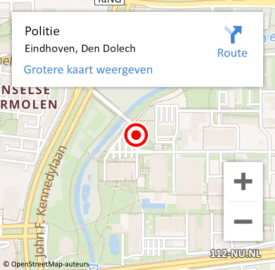 Locatie op kaart van de 112 melding: Politie Eindhoven, Den Dolech op 18 januari 2016 09:57