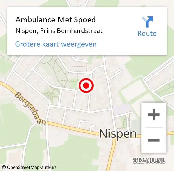 Locatie op kaart van de 112 melding: Ambulance Met Spoed Naar Nispen, Prins Bernhardstraat op 18 januari 2016 10:50
