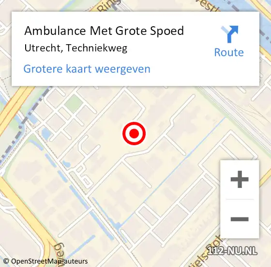 Locatie op kaart van de 112 melding: Ambulance Met Grote Spoed Naar Utrecht, Techniekweg op 18 januari 2016 13:12
