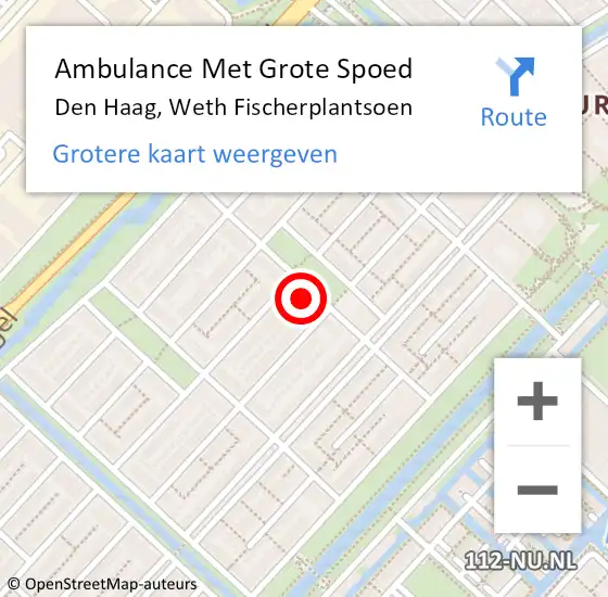 Locatie op kaart van de 112 melding: Ambulance Met Grote Spoed Naar Den Haag, Weth Fischerplantsoen op 14 september 2013 19:15