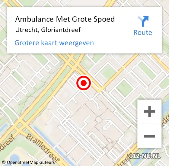 Locatie op kaart van de 112 melding: Ambulance Met Grote Spoed Naar Utrecht, Gloriantdreef op 20 januari 2016 02:49