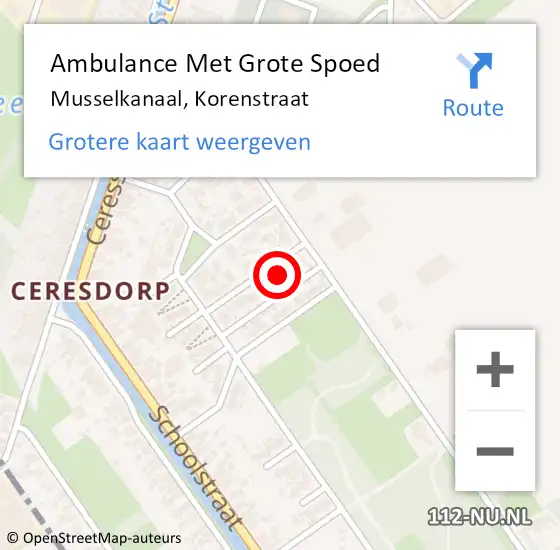 Locatie op kaart van de 112 melding: Ambulance Met Grote Spoed Naar Musselkanaal, Korenstraat op 20 januari 2016 13:07
