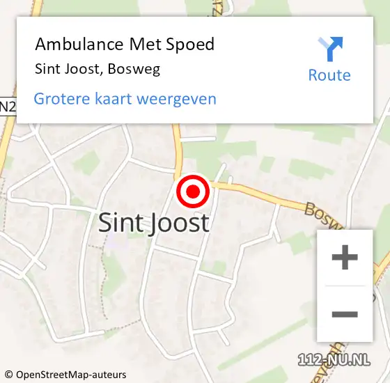 Locatie op kaart van de 112 melding: Ambulance Met Spoed Naar Sint Joost, Bosweg op 20 januari 2016 16:17