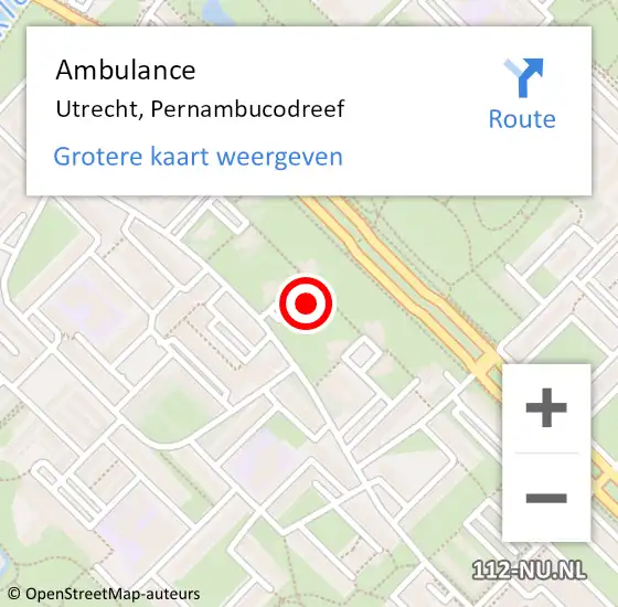 Locatie op kaart van de 112 melding: Ambulance Utrecht, Pernambucodreef op 22 januari 2016 09:15