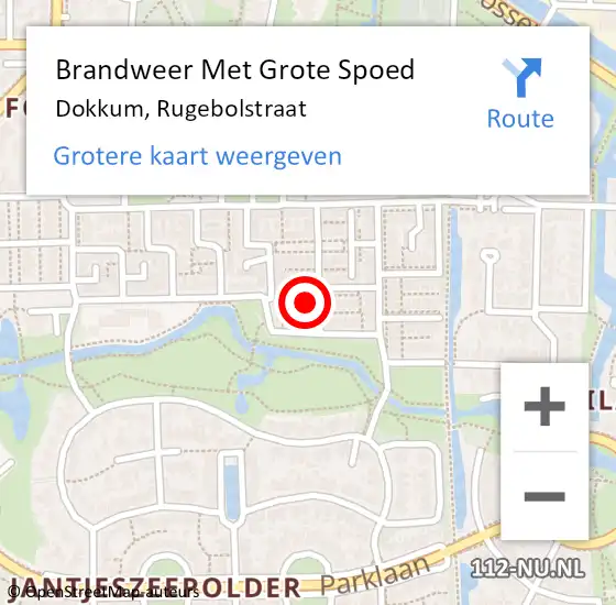 Locatie op kaart van de 112 melding: Brandweer Met Grote Spoed Naar Dokkum, Rugebolstraat op 22 januari 2016 23:31