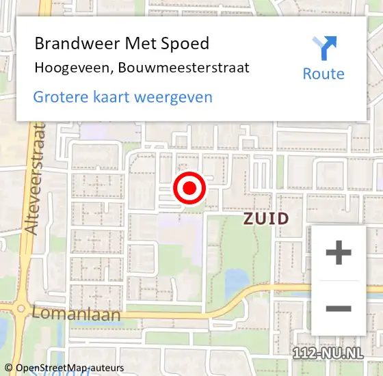 Locatie op kaart van de 112 melding: Brandweer Met Spoed Naar Hoogeveen, Bouwmeesterstraat op 23 januari 2016 12:49