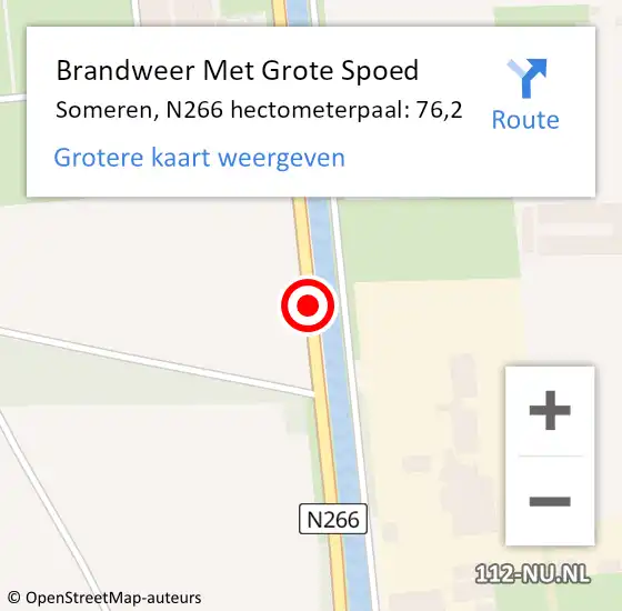 Locatie op kaart van de 112 melding: Brandweer Met Grote Spoed Naar Someren, N266 hectometerpaal: 76,2 op 23 januari 2016 14:05