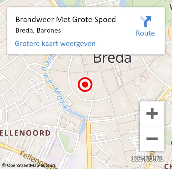 Locatie op kaart van de 112 melding: Brandweer Met Grote Spoed Naar Breda, Barones op 24 januari 2016 00:47