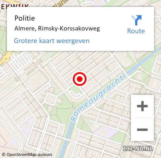 Locatie op kaart van de 112 melding: Politie Almere, Rimsky-Korssakovweg op 24 januari 2016 16:45
