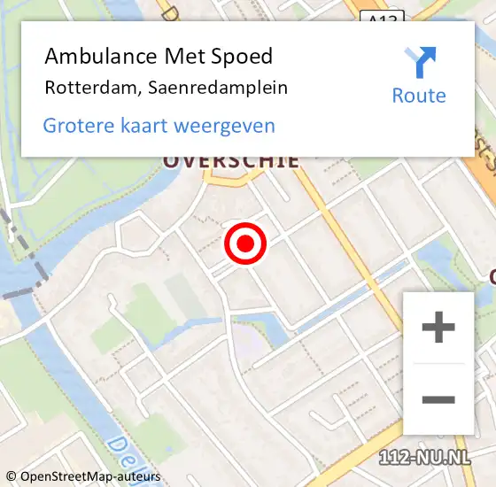 Locatie op kaart van de 112 melding: Ambulance Met Spoed Naar Rotterdam, Saenredamplein op 26 januari 2016 07:28