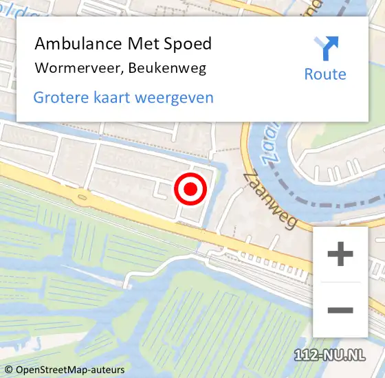 Locatie op kaart van de 112 melding: Ambulance Met Spoed Naar Wormerveer, Beukenweg op 27 januari 2016 02:22