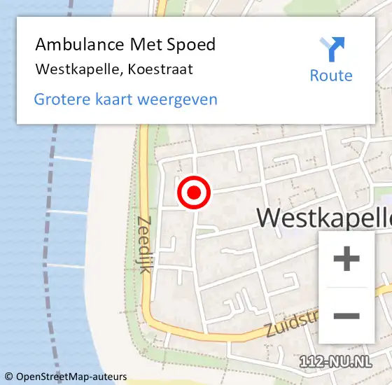 Locatie op kaart van de 112 melding: Ambulance Met Spoed Naar Westkapelle, Koestraat op 27 januari 2016 10:15