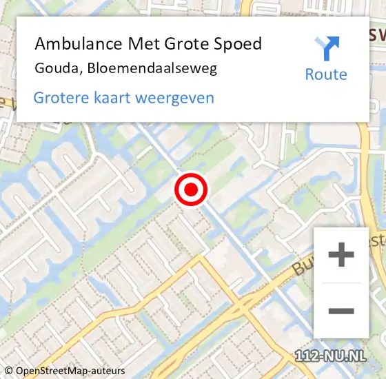 Locatie op kaart van de 112 melding: Ambulance Met Grote Spoed Naar Gouda, Bloemendaalseweg op 27 januari 2016 18:57