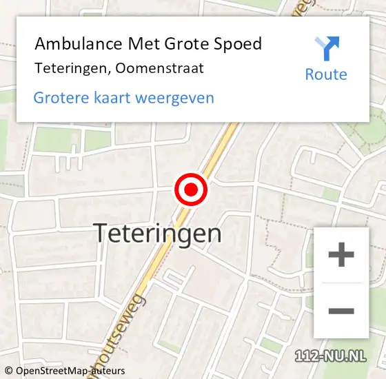 Locatie op kaart van de 112 melding: Ambulance Met Grote Spoed Naar Teteringen, Oomenstraat op 28 januari 2016 13:58