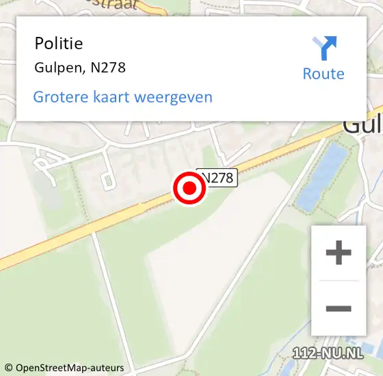 Locatie op kaart van de 112 melding: Politie Gulpen, N278 op 29 januari 2016 07:42