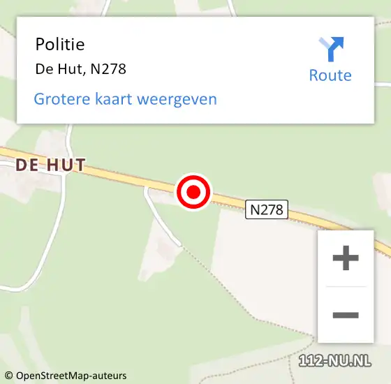 Locatie op kaart van de 112 melding: Politie De Hut, N278 op 29 januari 2016 08:07