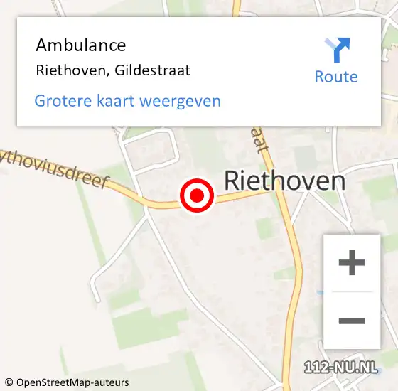 Locatie op kaart van de 112 melding: Ambulance Riethoven, Gildestraat op 30 januari 2016 13:40