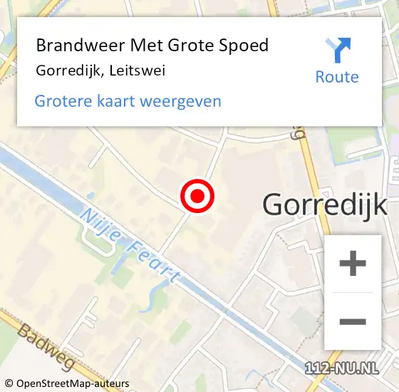 Locatie op kaart van de 112 melding: Brandweer Met Grote Spoed Naar Gorredijk, Leitswei op 1 februari 2016 05:28