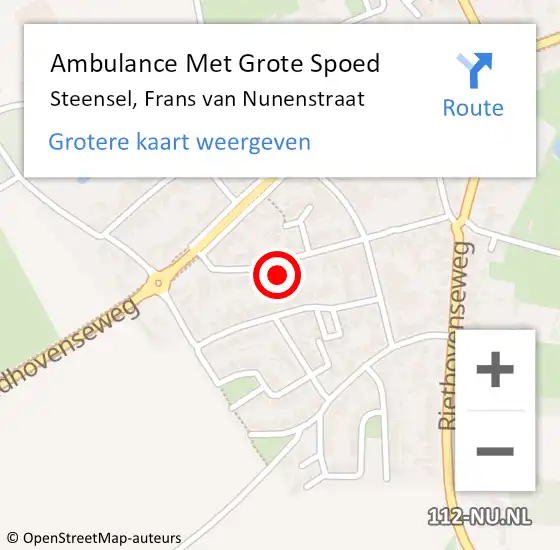 Locatie op kaart van de 112 melding: Ambulance Met Grote Spoed Naar Steensel, Frans van Nunenstraat op 1 februari 2016 14:03