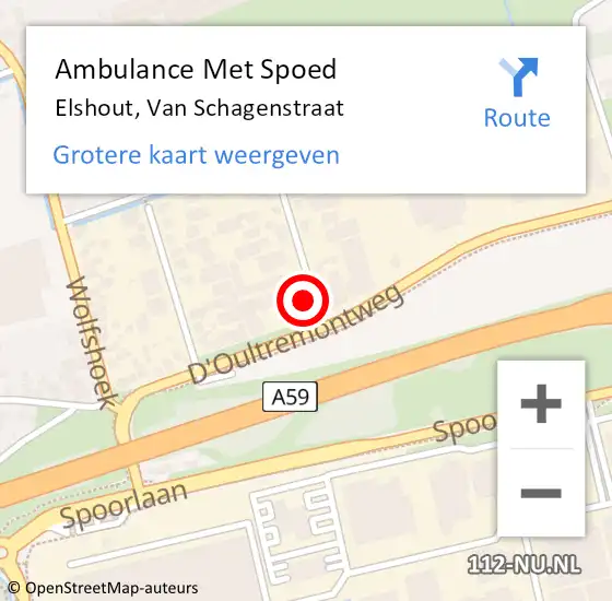 Locatie op kaart van de 112 melding: Ambulance Met Spoed Naar Elshout, Van Schagenstraat op 2 februari 2016 11:14