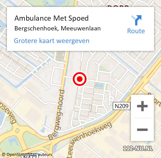 Locatie op kaart van de 112 melding: Ambulance Met Spoed Naar Bergschenhoek, Meeuwenlaan op 4 februari 2016 06:45