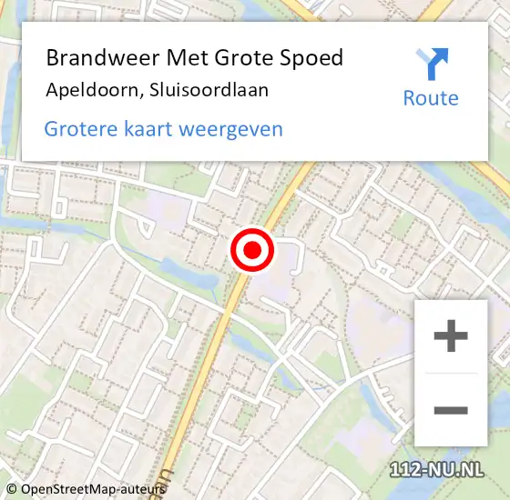 Locatie op kaart van de 112 melding: Brandweer Met Grote Spoed Naar Apeldoorn, Sluisoordlaan op 4 februari 2016 08:28