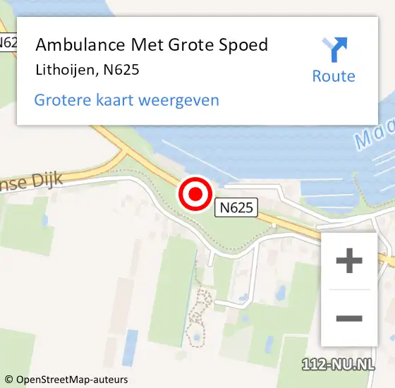 Locatie op kaart van de 112 melding: Ambulance Met Grote Spoed Naar Lithoijen, N625 op 4 februari 2016 10:47