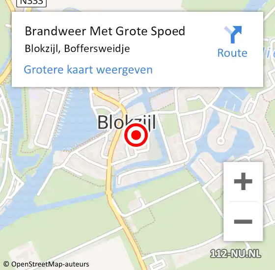 Locatie op kaart van de 112 melding: Brandweer Met Grote Spoed Naar Blokzijl, Boffersweidje op 4 februari 2016 13:52