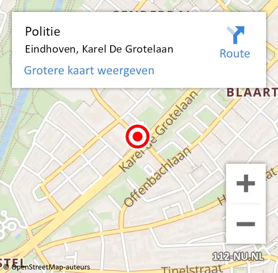 Locatie op kaart van de 112 melding: Politie Eindhoven, Karel d. Grotelaan op 5 februari 2016 13:58