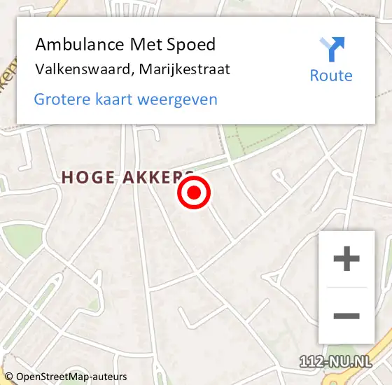 Locatie op kaart van de 112 melding: Ambulance Met Spoed Naar Valkenswaard, Marijkestraat op 5 februari 2016 17:54