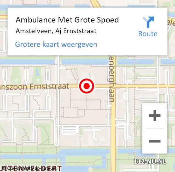 Locatie op kaart van de 112 melding: Ambulance Met Grote Spoed Naar Amstelveen, Aj Ernststraat op 6 februari 2016 01:37