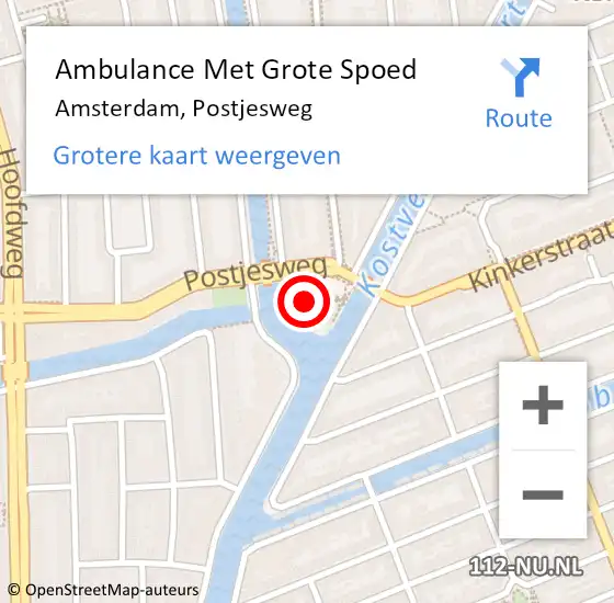 Locatie op kaart van de 112 melding: Ambulance Met Grote Spoed Naar Amsterdam, Postjesweg op 6 februari 2016 02:48