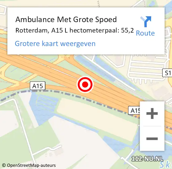 Locatie op kaart van de 112 melding: Ambulance Met Grote Spoed Naar Rotterdam, A15 R op 6 februari 2016 07:31