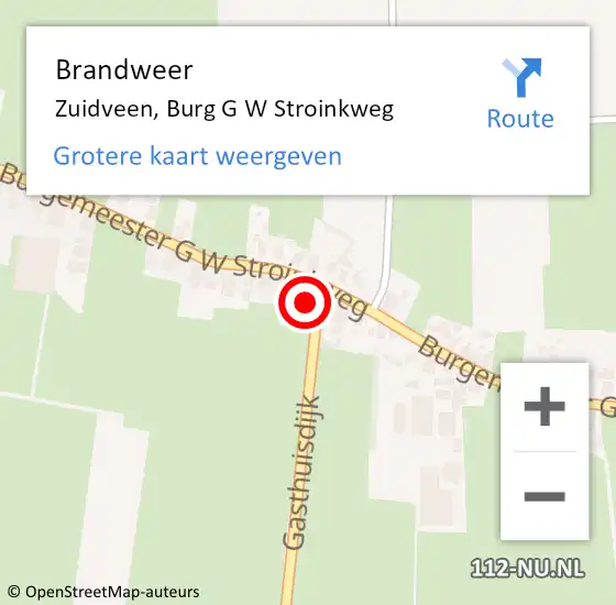 Locatie op kaart van de 112 melding: Brandweer Zuidveen, Burg G W Stroinkweg op 7 februari 2016 00:30