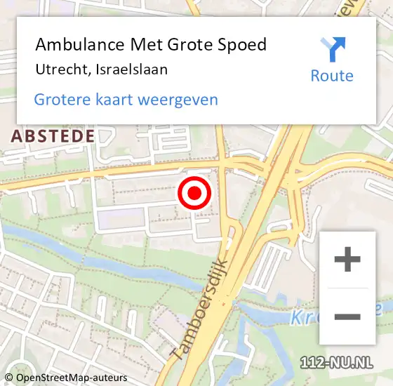 Locatie op kaart van de 112 melding: Ambulance Met Grote Spoed Naar Utrecht, Israelslaan op 7 februari 2016 00:49