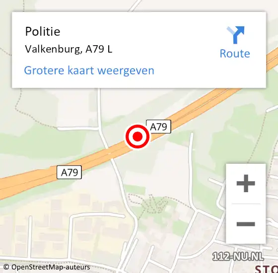 Locatie op kaart van de 112 melding: Politie Valkenburg, A79 L op 7 februari 2016 09:43