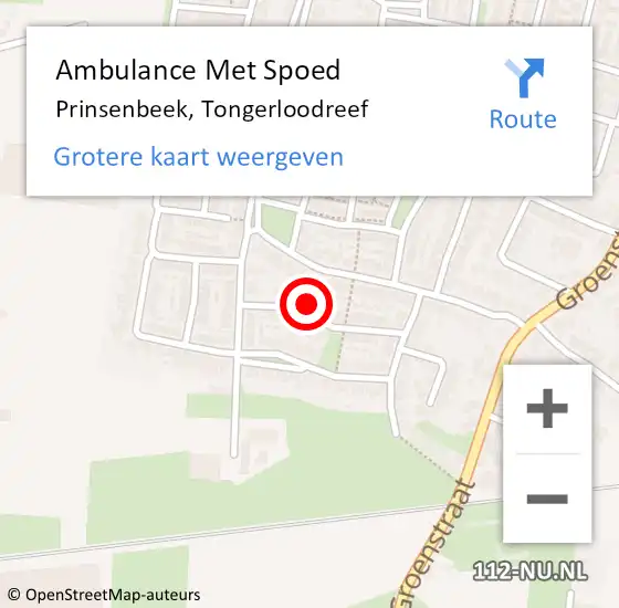 Locatie op kaart van de 112 melding: Ambulance Met Spoed Naar Prinsenbeek, Tongerloodreef op 8 februari 2016 21:09