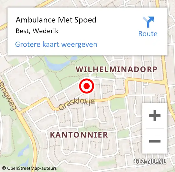 Locatie op kaart van de 112 melding: Ambulance Met Spoed Naar Best, Wederik op 8 februari 2016 22:32