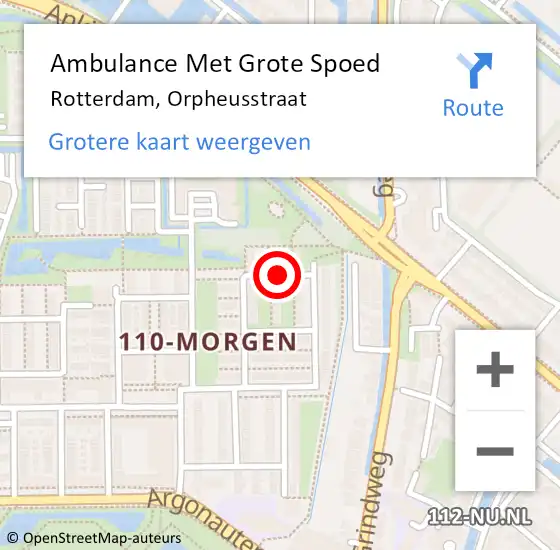 Locatie op kaart van de 112 melding: Ambulance Met Grote Spoed Naar Rotterdam, Orpheusstraat op 8 februari 2016 23:51