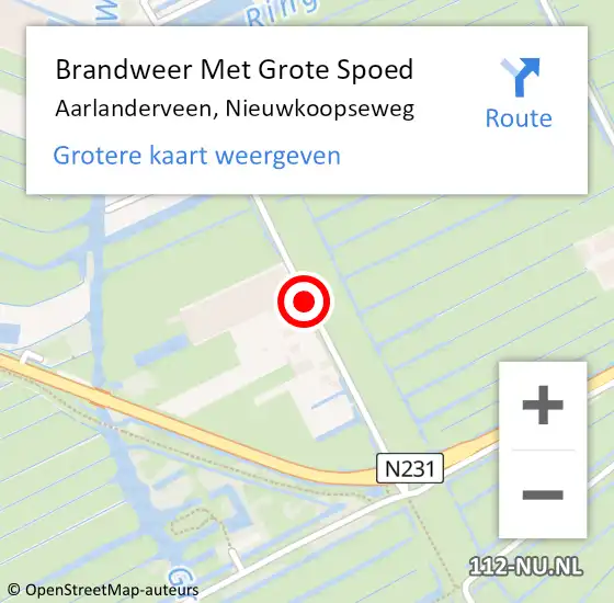 Locatie op kaart van de 112 melding: Brandweer Met Grote Spoed Naar Aarlanderveen, Nieuwkoopseweg op 5 december 2013 16:57
