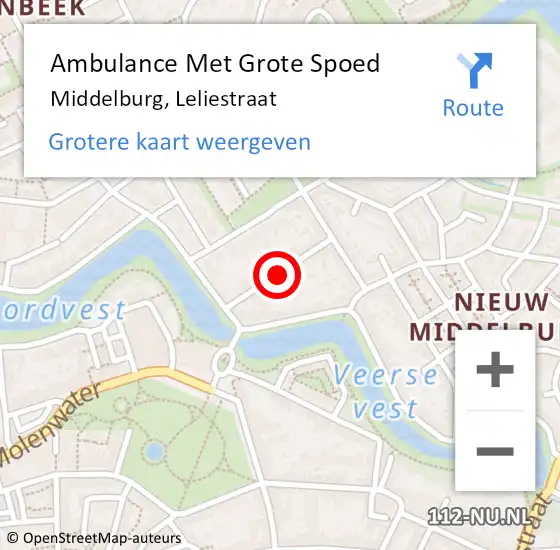 Locatie op kaart van de 112 melding: Ambulance Met Grote Spoed Naar Middelburg, Leliestraat op 9 februari 2016 07:46