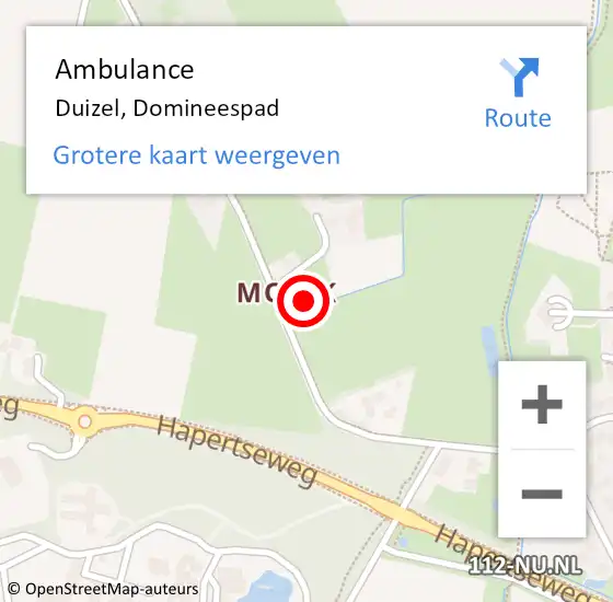 Locatie op kaart van de 112 melding: Ambulance Duizel, Domineespad op 9 februari 2016 12:46
