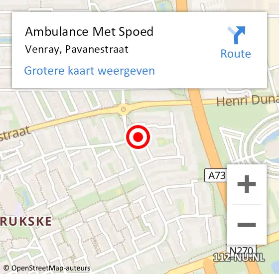 Locatie op kaart van de 112 melding: Ambulance Met Spoed Naar Venray, Pavanestraat op 9 februari 2016 14:18
