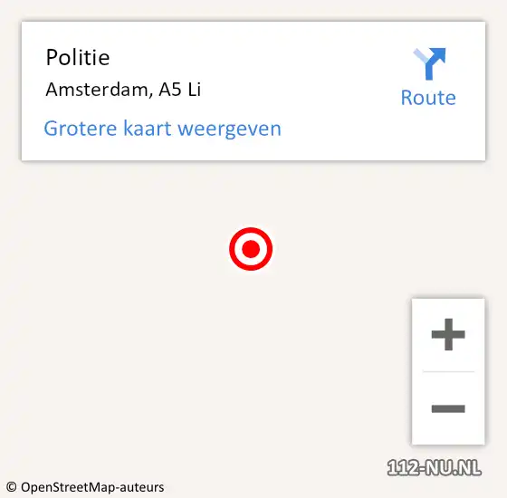 Locatie op kaart van de 112 melding: Politie Amsterdam, A9 Li op 9 februari 2016 15:12