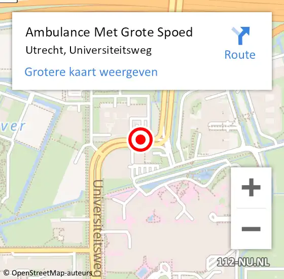 Locatie op kaart van de 112 melding: Ambulance Met Grote Spoed Naar Utrecht, Universiteitsweg op 9 februari 2016 16:19
