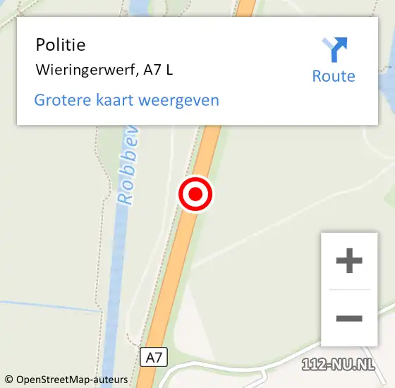 Locatie op kaart van de 112 melding: Politie Wieringerwerf, A7 L op 10 februari 2016 05:20