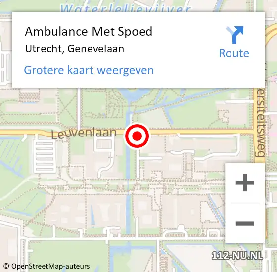 Locatie op kaart van de 112 melding: Ambulance Met Spoed Naar Utrecht, Genevelaan op 10 februari 2016 08:45