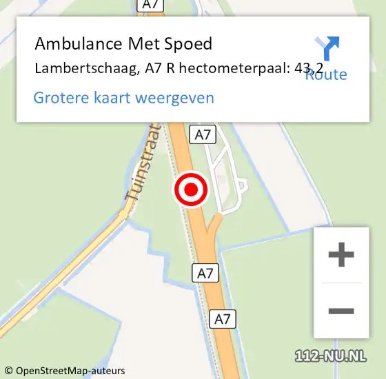 Locatie op kaart van de 112 melding: Ambulance Met Spoed Naar Medemblik, A7 L hectometerpaal: 43,2 op 10 februari 2016 08:48