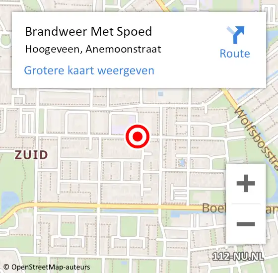Locatie op kaart van de 112 melding: Brandweer Met Spoed Naar Hoogeveen, Anemoonstraat op 10 februari 2016 10:06